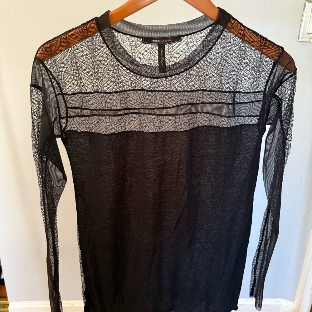 BCBG Max Azria Mesh Semi Sheer Lace Top No Tag Fits XS